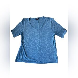 Jones New York Heathered Blue Short Sleeve Asymmetrical Tee With Twist